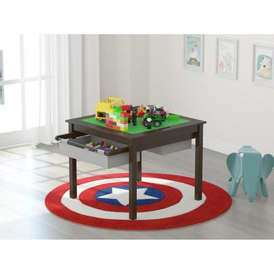UTEX-2 in 1 Kids Activity Lego Table Set with Storage, Kids Table with 2 Chairs, Espresso with Gray Drawer