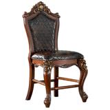 Leatherette Padded Counter Height Chair with Carvings, Set of 2, Brown