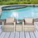 Oustunny 3-Piece PE Rattan Wicker Sofa Sets Outdoor Armchair Sofa Furniture Set w/Plastic Wood Grain Side Table , Grey