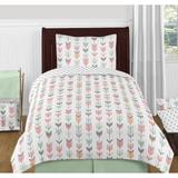 Woodland Arrow Collection Girl 4-piece Twin-size Comforter Set - Pink Coral Mint Grey and White