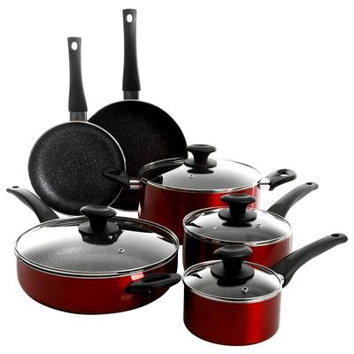 Oster Merrion 10 Piece Nonstick Aluminum Cookware Set in Red