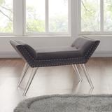 Armen Living Silas Ottoman Bench with Tufted Velvet, Nailhead Trim, and Acrylic Legs