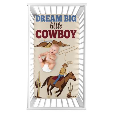 Wild West Cowboy Collection Boy Photo Op Fitted Crib Sheet - Red, Blue and Tan Western Southern Country Horse