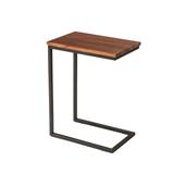 C Shaped End Table with Rectangular Wood Top, Brown and Black