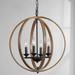 Farmhouse 4-Light Foyer Pendant Lights Faux Wood Globe Chandelier for Dining Room - W 20"x H 22"