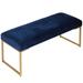 Cortesi Home Claymore Large Ottoman Bench with Painted Gold Legs, Blue Velvet