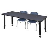 Kee 60" x 24" Height Adjustable Mobile Classroom Table - Grey & 2 Andy 12-in Stack Chairs- Black