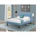 East West Furniture Platform Bed- Denim Linen Fabric Headboard with Button Tufted Trim Design - Black Legs(Size & Finish Option)