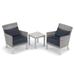 Oxford Garden Argento 3-piece Resin Wicker Club Chair, Pillows & Travira Lite-Core Ash End Table Set - Midnight Blue Cushions