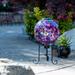 Alpine Corporation Outdoor Solar Powered Pink Glass Mosaic Gazing Globe with LED Lights and Metal Stand, Violet