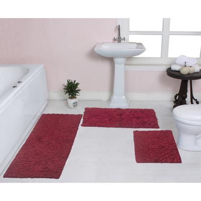 Bell Flower Collection 100% Cotton Non-Slip Bathroom Rug Set, Machine Washable Bath Rug, 3 Piece Set with Runner Rug