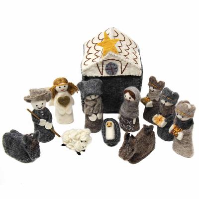 Handmade Felted Wool Christmas Nativity Set, 12 Piece