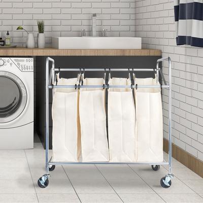 Household Essentials 4 Bag Laundry Sorter Cart with Washable and Removable Bags - 17.0"L x 34.0"W x 33.0"H