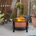 Outsunny Copper-Colored Round Basin Wood Fire Pit Bowl with Ornate Black Base, a Wood Poker, & Mesh Screen for Embers