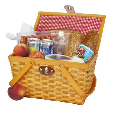 Gingham Lined Picnic Basket with Folding Handles