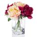 Enova Home Purple Cream Silk Rose and Hydrangea Flower Arrangement in Glass Vase With Faux Water