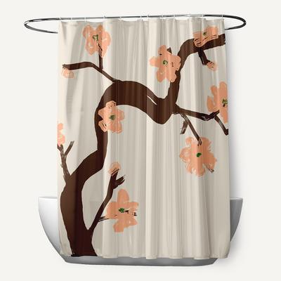 71 x 74-inch Dragon, Peach, Teal Floral Shower Curtain
