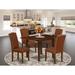 East West Furniture Modern Dining Table Set- a Wooden Table and Brown Faux Leather Parson Chairs, Mahogany (Pieces Option)