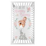 Woodland Bunny Floral Collection Girl Photo Op Fitted Crib Sheet - Blush Pink and Grey Boho Watercolor Rose Flower Forest