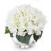 Enova Home Artificial Cream Silk Hydrangea Fake Flowers Arrangement in Clear Glass Vase with Faux Water for Home Decoration