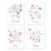 Sweet Jojo Designs Lavender Purple Pink Grey Watercolor Floral Collection Wall Decor Art Prints (Set of 4) Peace Love Joy Bliss
