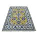 Shahbanu Rugs Colorful Yellow Fusion Kazak Pure Wool Geometric Design Hand Knotted Oriental Rug (4'10" x 6'6") - 4'10" x 6'6"