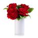 Enova Home Artificial 6 Heads Velet Roses Fake Silk Flowers Arrangement in White Ceramic Vase for Home Wedding Decoration