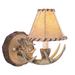 Lodge 1 Light Rustic Wood Antler Armed Wall Sconce Faux Leather Shade - 8.5-in W x 9-in H x 9.75-in D