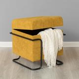 Square Fabric Storage Ottoman with Black Metal Frame