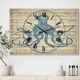 Designart 'Octopus Music Score II' Large Nautical & Coastal Wall Clock - 3 Panels - 36 in. wide x 28 in. high - 3 Panels