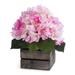 Enova Home Artificial Silk Hydrangea Fake Flowers Arrangement in Wood Planter for Home Office Wedding Decoration