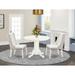 East West Furniture Dinette Set- a Round Kitchen Table with Pedestal and Linen Fabric Parson Chairs, (Pieces & Finish Option)