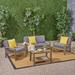 Grenada 4-Piece Outdoor Wood Chat Set with Cushions by Christopher Knight Home