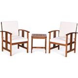 3PCS Patio Acacia Wood Sofa Set Conversation Set with Cushions