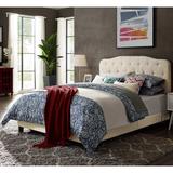 Dayton King Size Beige Fabric Platform Bed with Button Tufted Headboard