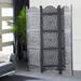 Black Wood Handmade Hinged Foldable Partition 3 Panel Floral Room Divider Screen with Intricately Carved Designs - 60 x 1 x 72