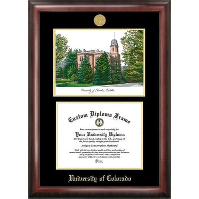 University of Colorado, Boulder 11w x 8.5h Gold Embossed Diploma Frame with Campus Images Lithograph