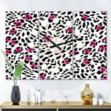 Designart 'Glam Leopard Pattern' Oversized Mid-Century wall clock - 3 Panels - 36 in. wide x 28 in. high - 3 Panels