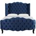 Kerhonkson Queen Size Blue Velvet Wingback Button Tufted Platform Bed