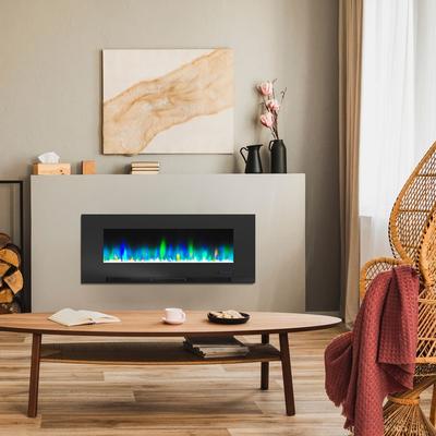 Cambridge 50-In. Wall-Mount Electric Fireplace in Black with Multi-Color Flames and Crystal Rock Display