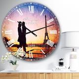 Designart 'Eiffel with Kissing Couple' Landscape Photo Large Wall CLock