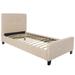 Elmira Twin Size Beige Fabric Platform Bed with Button Tufted Headboard