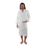 Classic White Turkish Cotton Belted Kimono Terry Cloth Bathrobe with 2 Pockets