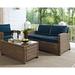 Crosley Bradenton Outdoor Wicker Loveseat with Navy Cushions