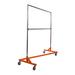 Econoco Rolling Garment Rack with Orange Z-Base, Chrome Hangrail and uprights, and add-on hangrail included