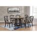 45"x45"x63" Antiqued Grey Stone Black Stone Transitional X-Back 7-Piece Cross Pedestal Dining Set