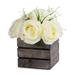 Enova Home Artificial Mixed Silk Roses Fake Flowers Arrangement with Wood Planter for Home Wedding Centerpiece