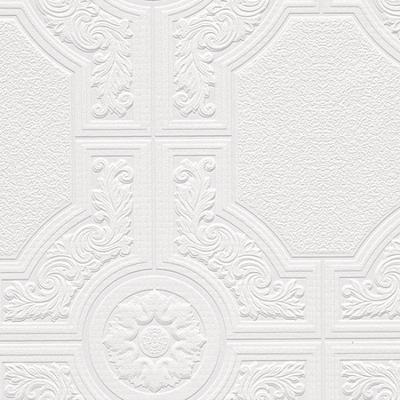Brooklyn White 33-feet x 21-inches Textured Paintable Floral Square Wallpaper - 33-feet x 21-inches