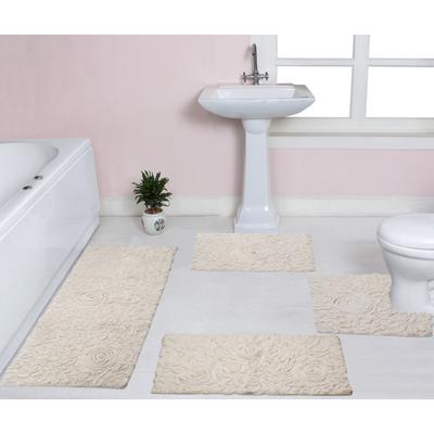 Bell Flower Collection 100% Cotton Non-Slip Bathroom Rug Set, Machine Washable Bath Rug, 4 Piece Bath Mat Set with Contour