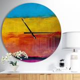 Designart 'Yellow Blue Orange in Abstract Painting background' Oversized Modern Wall CLock